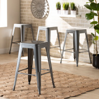 Baxton Studio AY-MC06-Dark Grey-CS Horton Modern and Contemporary Industrial Grey Finished Metal 4-Piece Stackable Counter Stool Seto